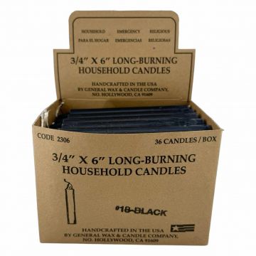 Black Household Candles 6" - Display Box of 36
